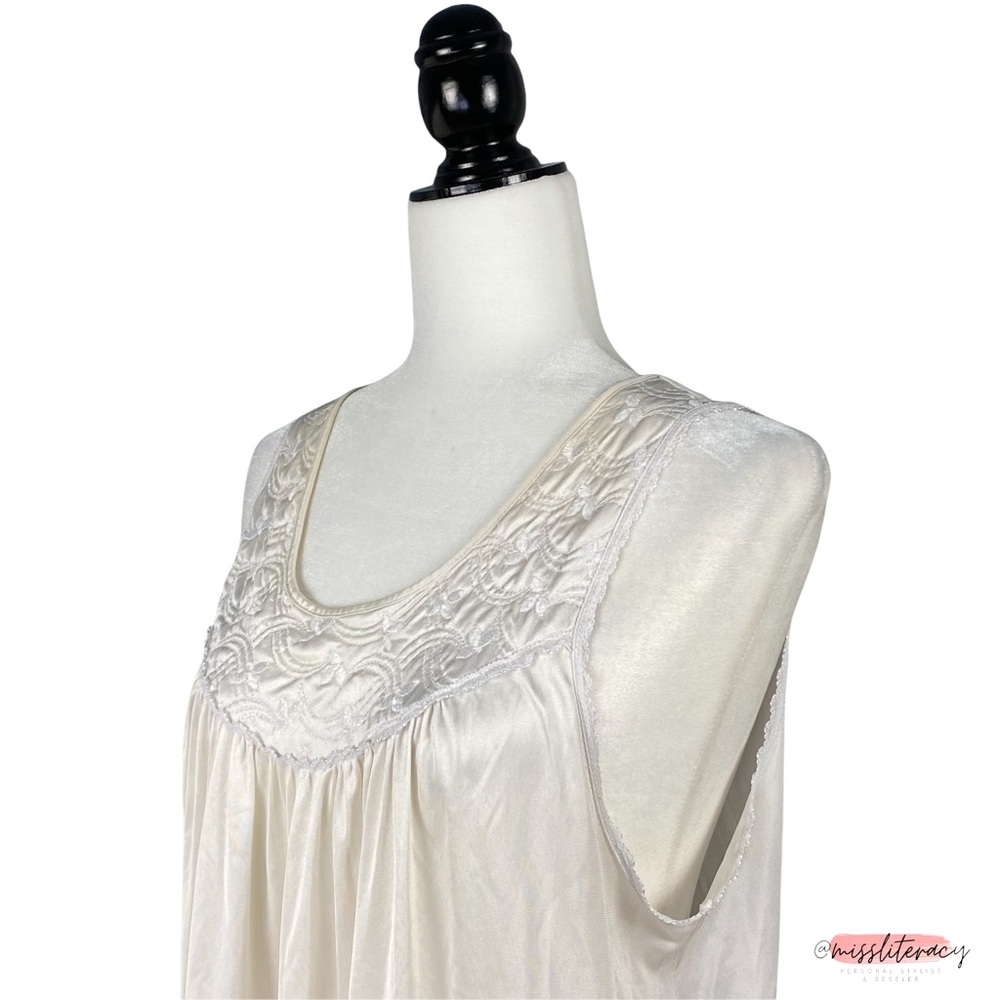 Vintage French Maid Silky Satin Chemise Slip Night Dress in Champagne Cream XXL - Picture 4 of 14